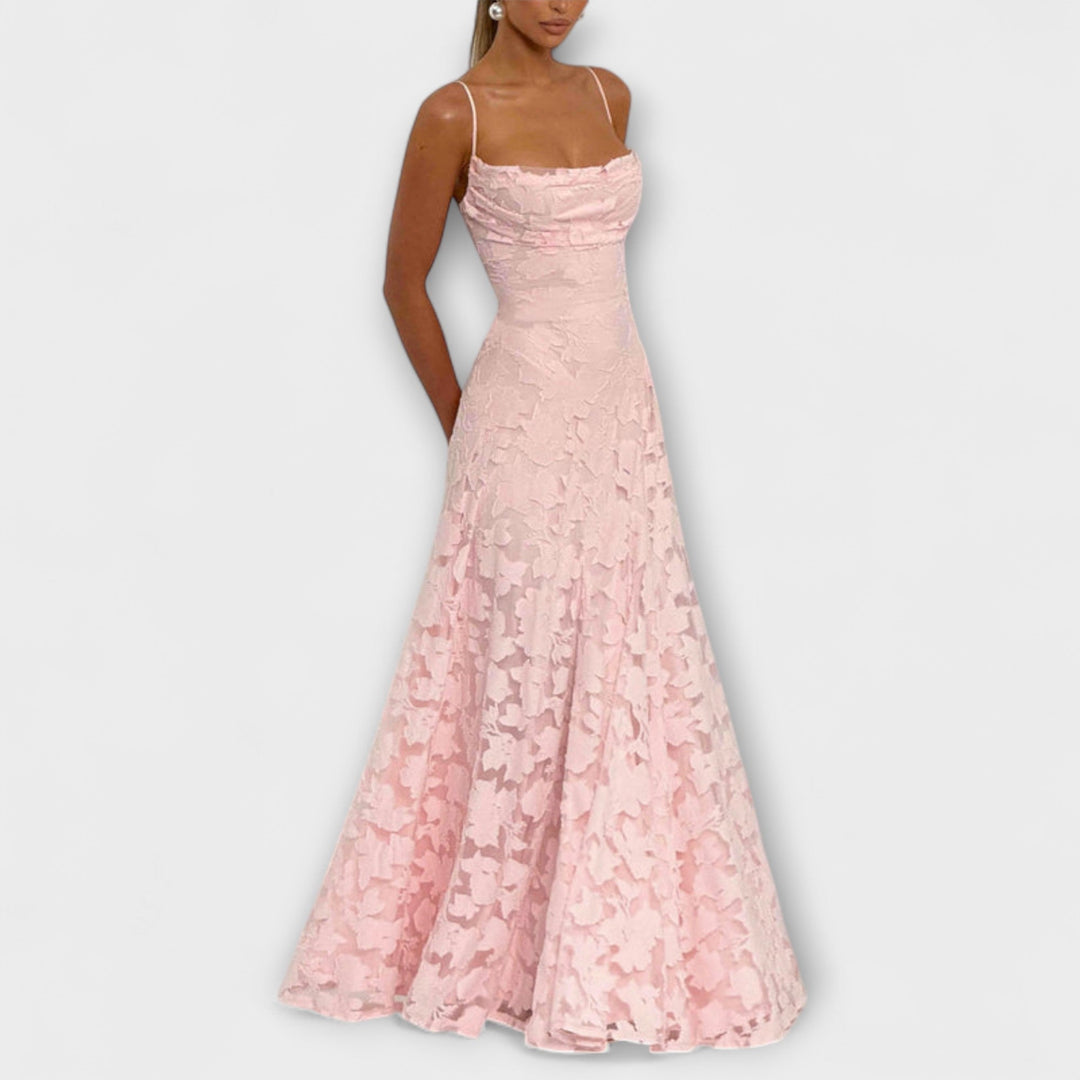 Kairi - Schickes Floral-Spitzen-Maxikleid mit Spaghettiträgern
