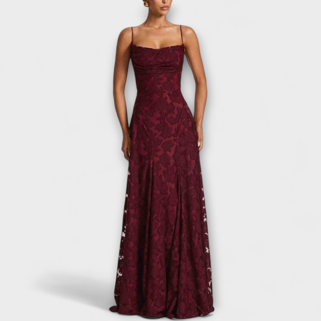 Kairi - Schickes Floral-Spitzen-Maxikleid mit Spaghettiträgern