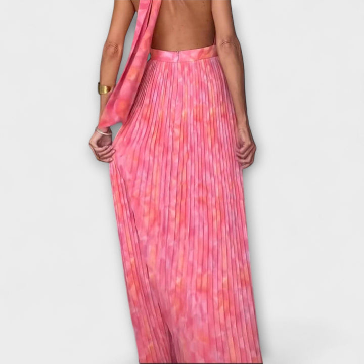 Seraphina - Schickes Halter Neck V-Ausschnitt Plissiertes Maxikleid
