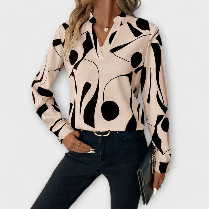 Edith - Elegante langärmelige Bluse mit spitzem Ausschnitt