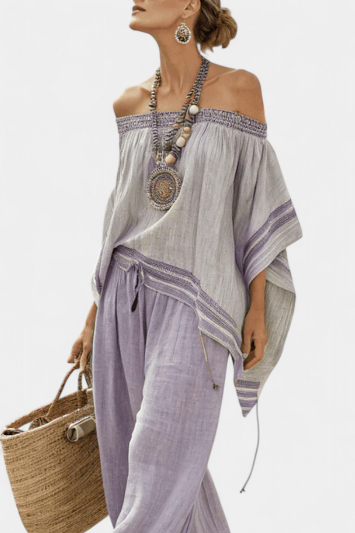 Corinne | Elegantes Off-Shoulder-Leinen-Set