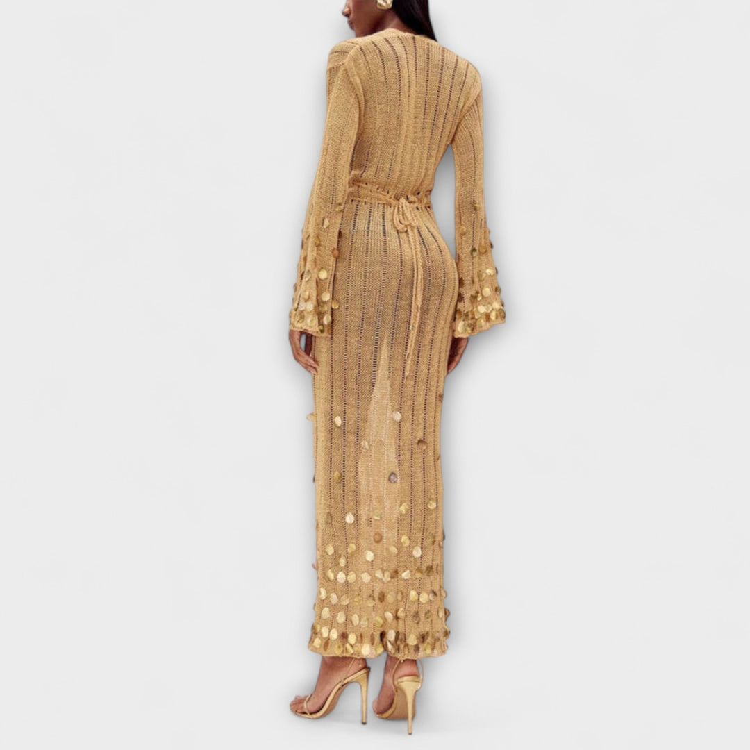 Kathleen - Gold Strick Maxi Kleid von Dolly