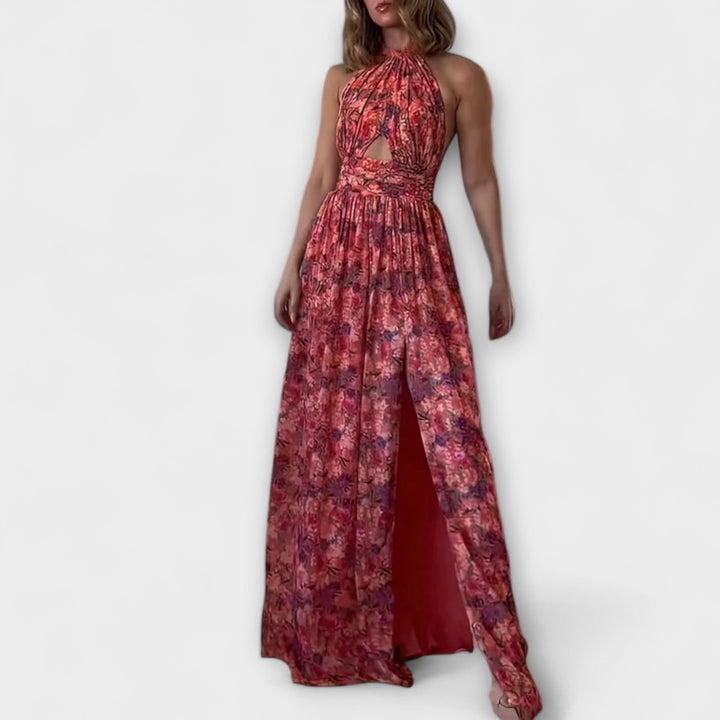 Nortrud - Rückenfreies Maxikleid mit floralem Muster