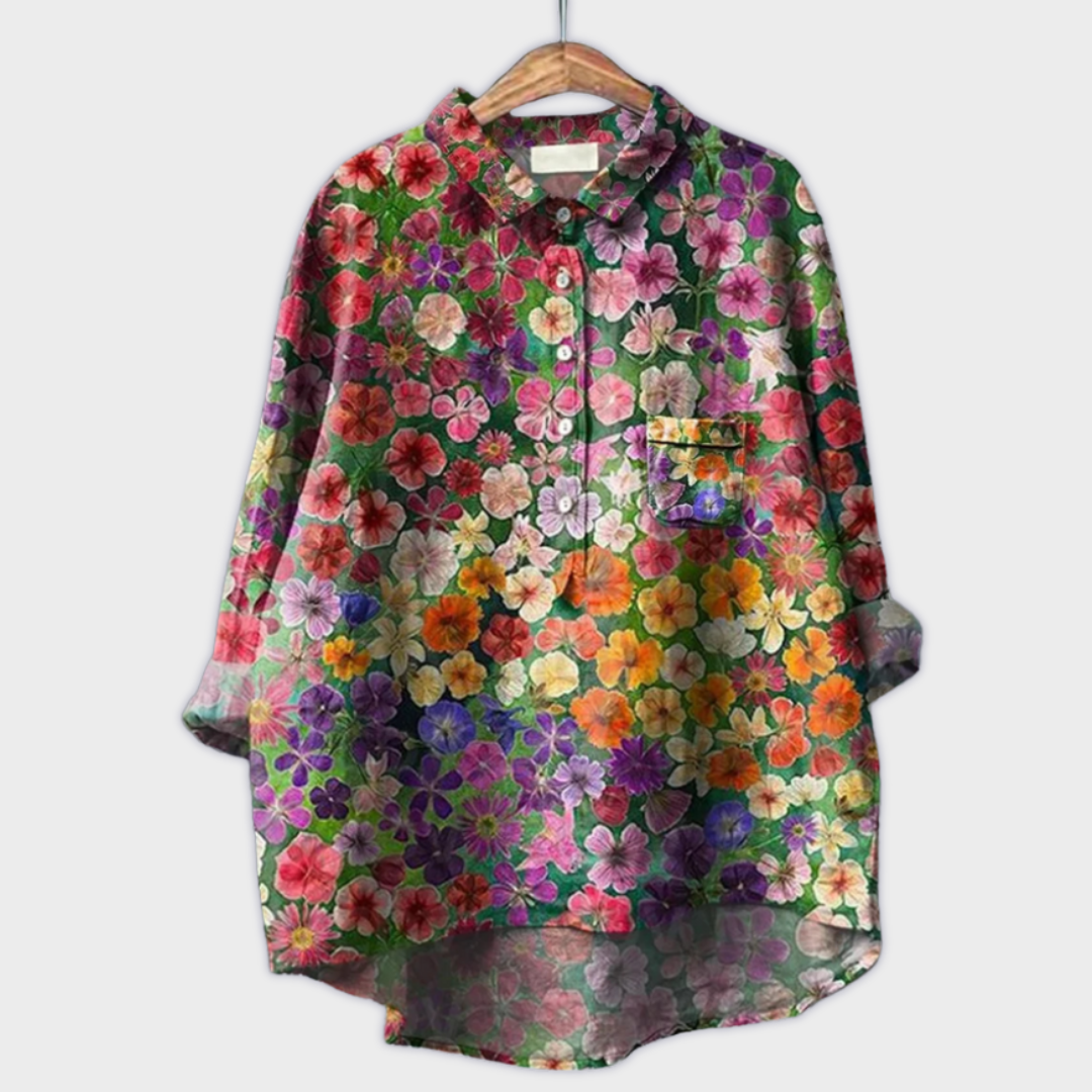 Magdalena - Handgemachte Damenbluse mit floralem Design
