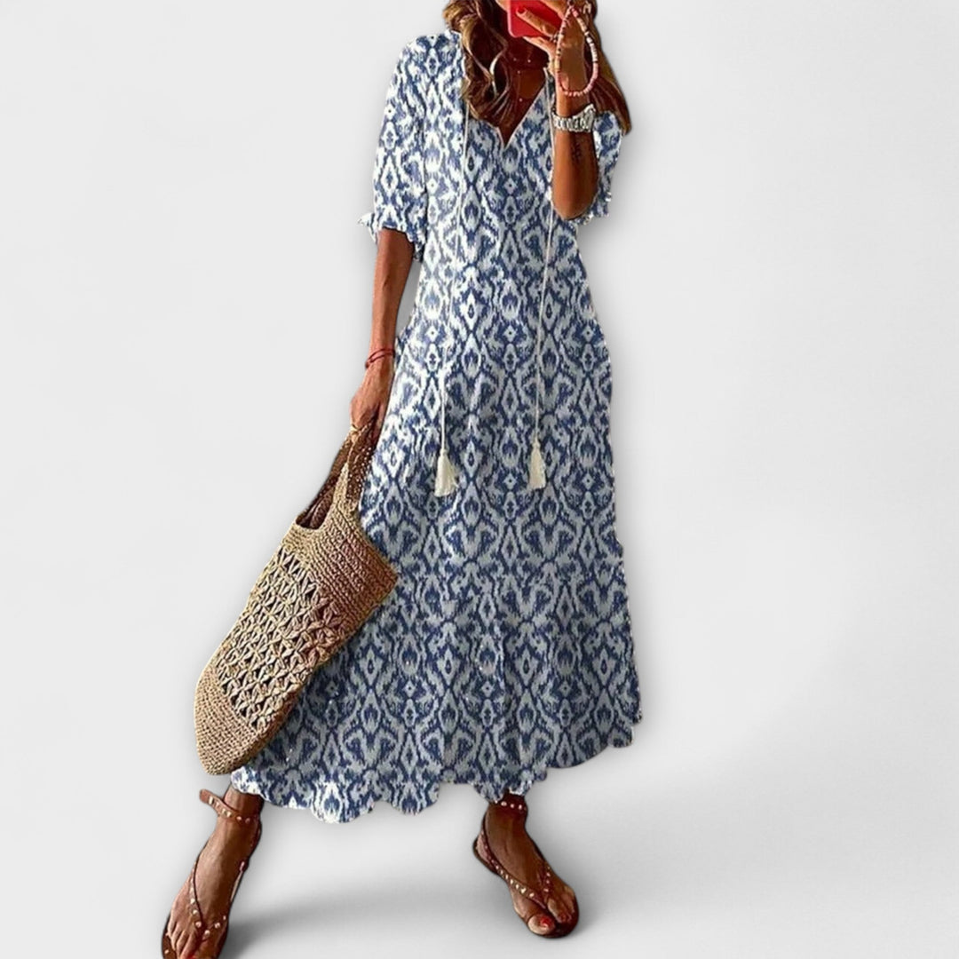 Anna – Damen Bohemian Sommerkleid mit Fliessender Silhouette