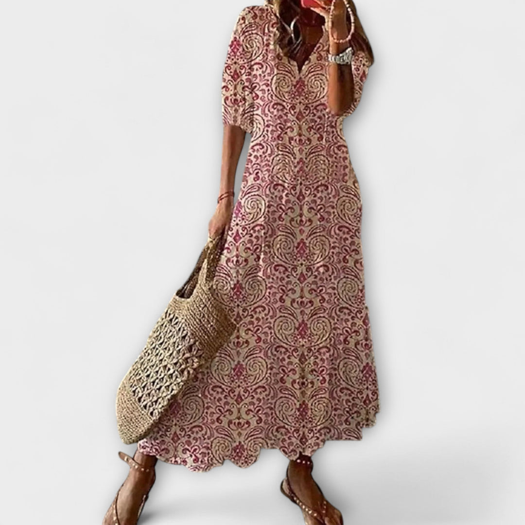 Anna – Damen Bohemian Sommerkleid mit Fliessender Silhouette