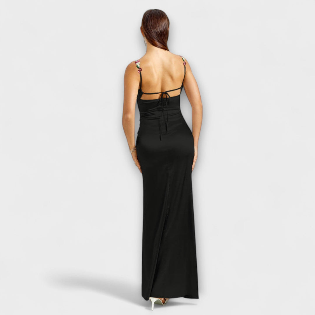 Eira - Verziertes Satin-Kleid mit Trägerschnürung im Rücken