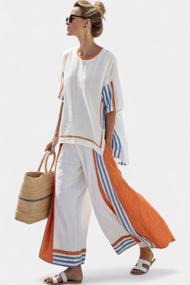 Martina | Elegantes gestreiftes Leinen-Set