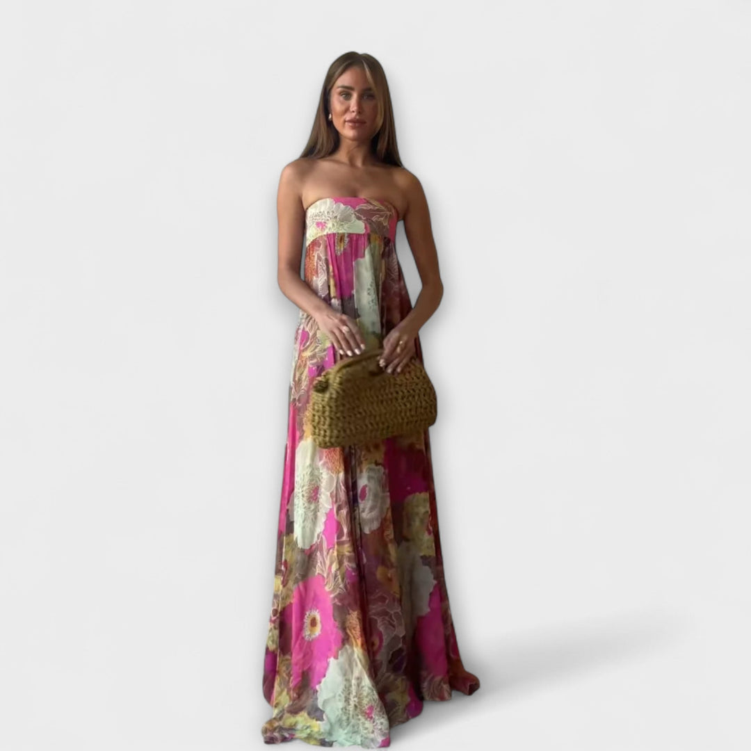 Schickes Retro Trägerloses Plissiertes Maxikleid