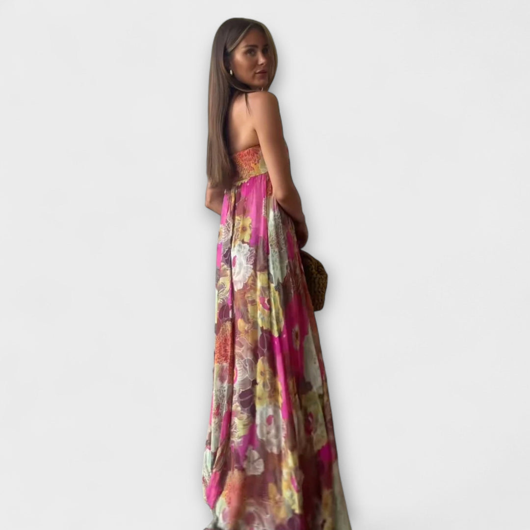 Schickes Retro Trägerloses Plissiertes Maxikleid