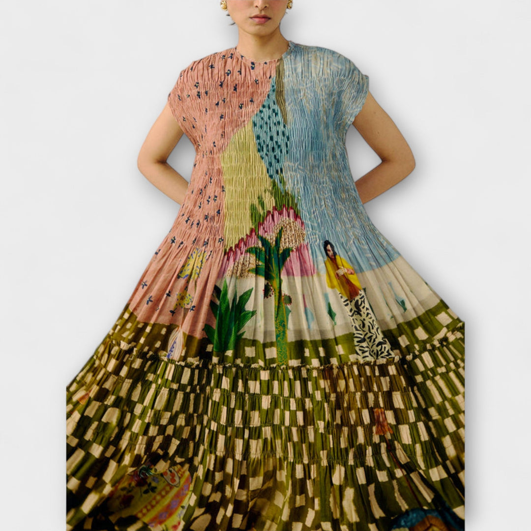 Amara - Plissiertes Kleid mit Animal-Print