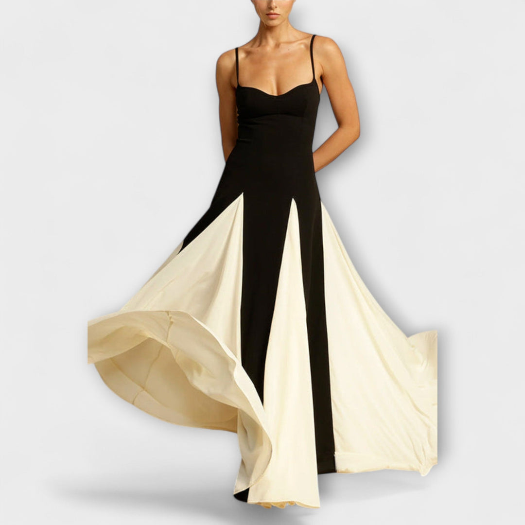 Ember - Klassische Eleganz A-Linie Maxi Kleid mit Tüllpaneelen