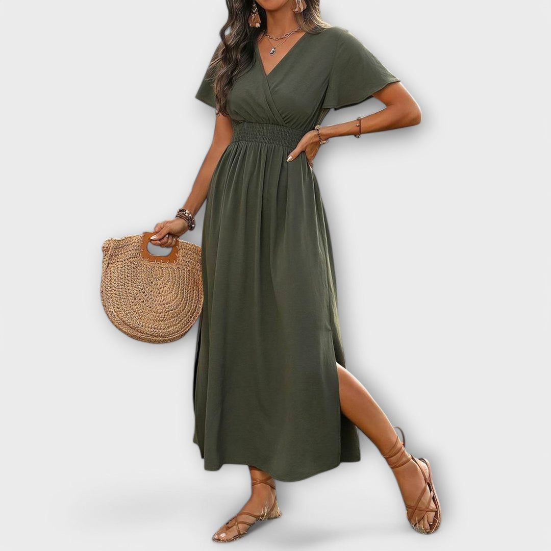 Heather - Elegantes Boho Kleid mit V-Ausschnitt und langen Ärmeln