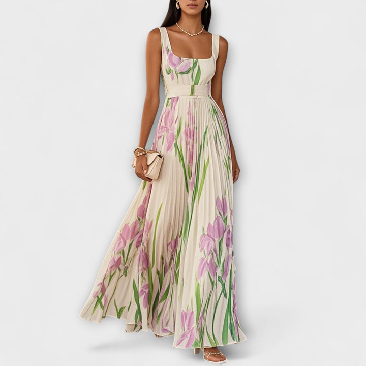 Gefaltetes florales Chiffon Maxikleid